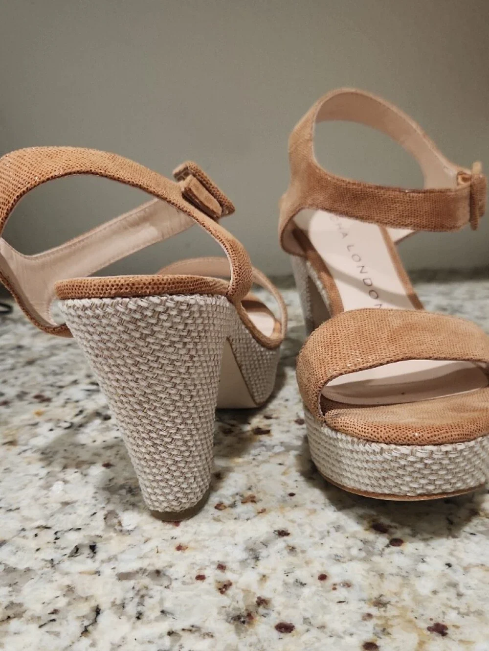 Sascha London Tan Suede Platform Ankle-Strap Heels